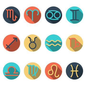 zodiac flat buttons, icon set separated by elemental signs