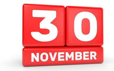 November 30. Calendar on white background.