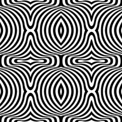 Black and white opt art seamless pattern. Abstract geometric striped pattern. Vector illustration. Wavy and striped background.