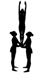 acrobatic stunt. Gymnasts acrobats vector black silhouette.
