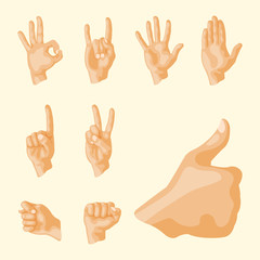 Hands deaf-mute different gestures human arm people communication message vector illustration.