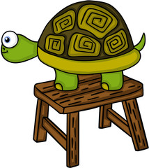 Turtle on little wooden bench