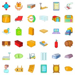Storage icons set, cartoon style