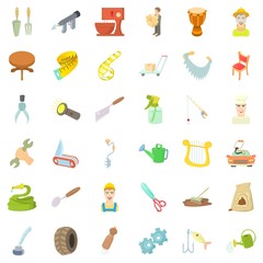 Handicraft icons set, cartoon style