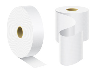 Realistic paper roll mock up set isolated vector illustration blank white 3d packaging kitchen towel template