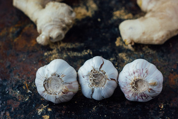Ginger root and garlic