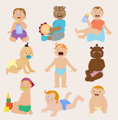 Baby kids emotions vector illustration.