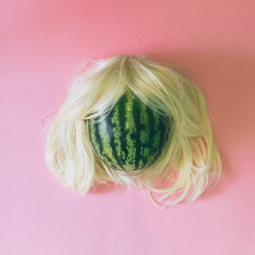 watermelon with a blonde wig