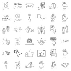 Shield icons set, outline style