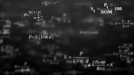 Abstract background. The camera flies past a large number of financial formulas on a dark background. Business concept. 3d render. School education presentation or graduation project. Loop animation - Powered by Adobe