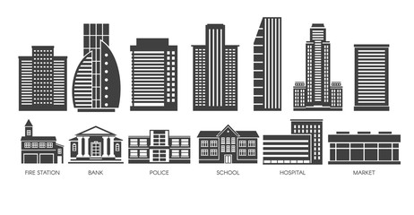 Obraz premium Skyscraper and govermant building black and White set