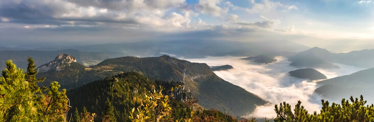 Amazing slovak mountain landscape with low clouds