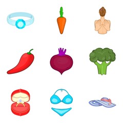 Healing vegetables icons set, cartoon style