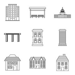 Private hotel icons set, outline style