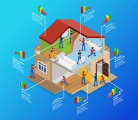 Isometric Home Repair Infographic Template