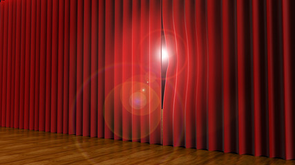 light peeping through theatre curtains on stage