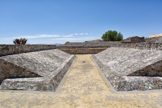 the ball court of Yagul ruins in Oaxaca Mexico