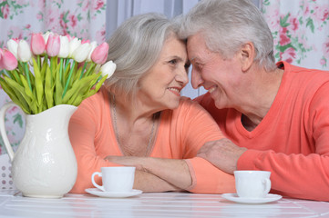 Senior couple drinking tea 