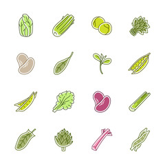 Vegetables icons - Lettuce, spinach, pea and beans