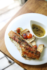 Sea bass fillet on wood background