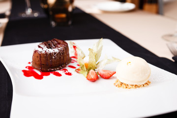 Chocolate fondant with ice cream