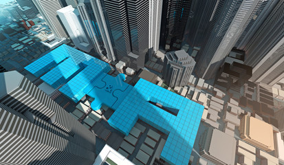 merger and acquisition business concept, join puzzle 3d