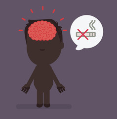 Silhouette people with brain highlight vector illustration: Healthcare: Smoke