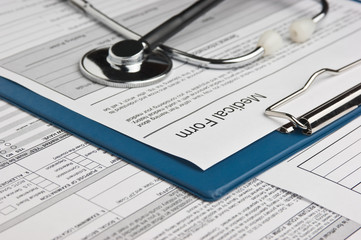  medical form and phonendoscope