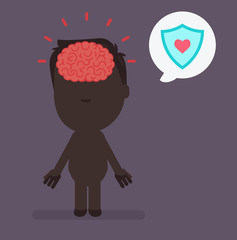 Silhouette people with brain highlight vector illustration: Healthcare