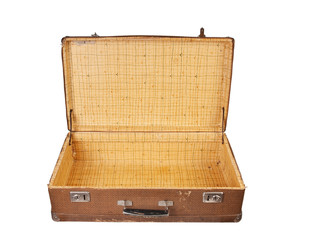 Open old suitcase isolated