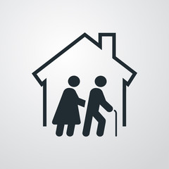 Icono plano residencia ancianos en fondo degradado