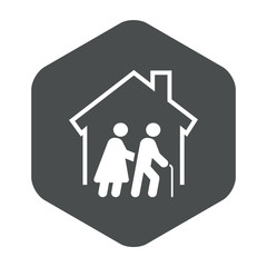 Icono plano residencia ancianos en hexagono gris