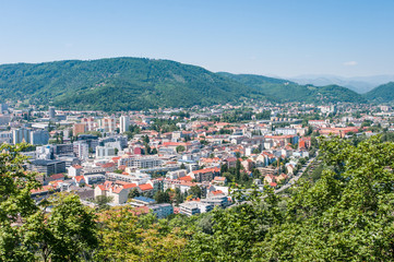 Obraz premium Old Town from the Grazer Schlossberg. Graz. Austria. Graz - capital of Styria, UNESCO World Heritage.Photo taken 12-5-2017.