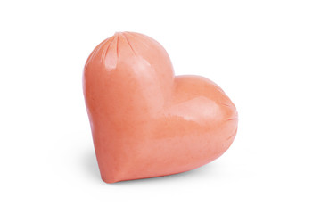 Sausages forming a heart isolated on white background