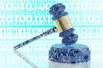 legal computer judge concept, cyber gavel,3D illustration