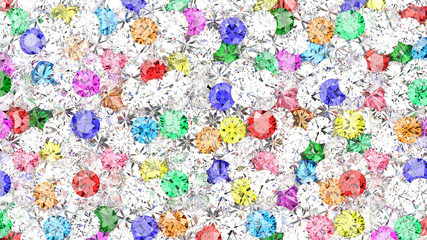 Fototapeta na wymiar 3D illustration closeup colorful group of many round diamond macro