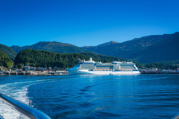 Large cruise ship docked in Ketchikan harbor, Alaska