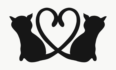 Silhouette of two cats with tails forming a heart