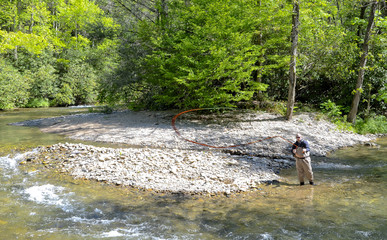 Man Fly Fishing on a River