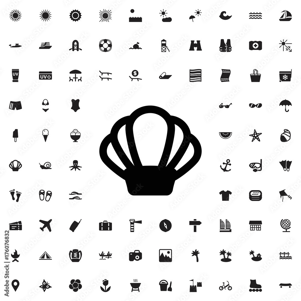 Poster shell icon.. set of filled summer icons.