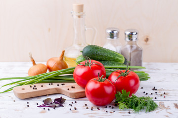 Salad. Tomatoes, cucumbers and onion.