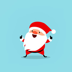 Santa Claus with pointer. Cute Christmas symbol. Element from the collection of Santa Clauses with different emotions and New Year's objects. Vector isolated on blue