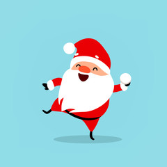 Santa Claus with pointer. Cute Christmas symbol. Element from the collection of Santa Clauses with different emotions and New Year's objects. Vector isolated on blue