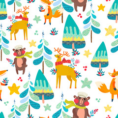 Obraz premium Winter seamless pattern with a Christmas forest.