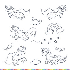 Vector Illustration of Cute Unicorns Magic Collection