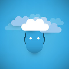 Machine Learning, Artificial Intelligence and Networks Design Concept with Clouds and Robot Head