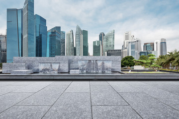 Fototapeta premium empty marble floor with decorative waterfall