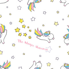 Seamless Pattern and Background with Cute Cartoon Unicorns Magic Collection