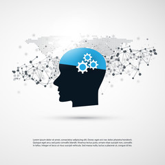 Machine Learning, Artificial Intelligence and Networks Design Concept with Wireframe and Human Head