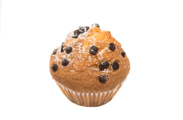 cupcake with chocolate drops isolated